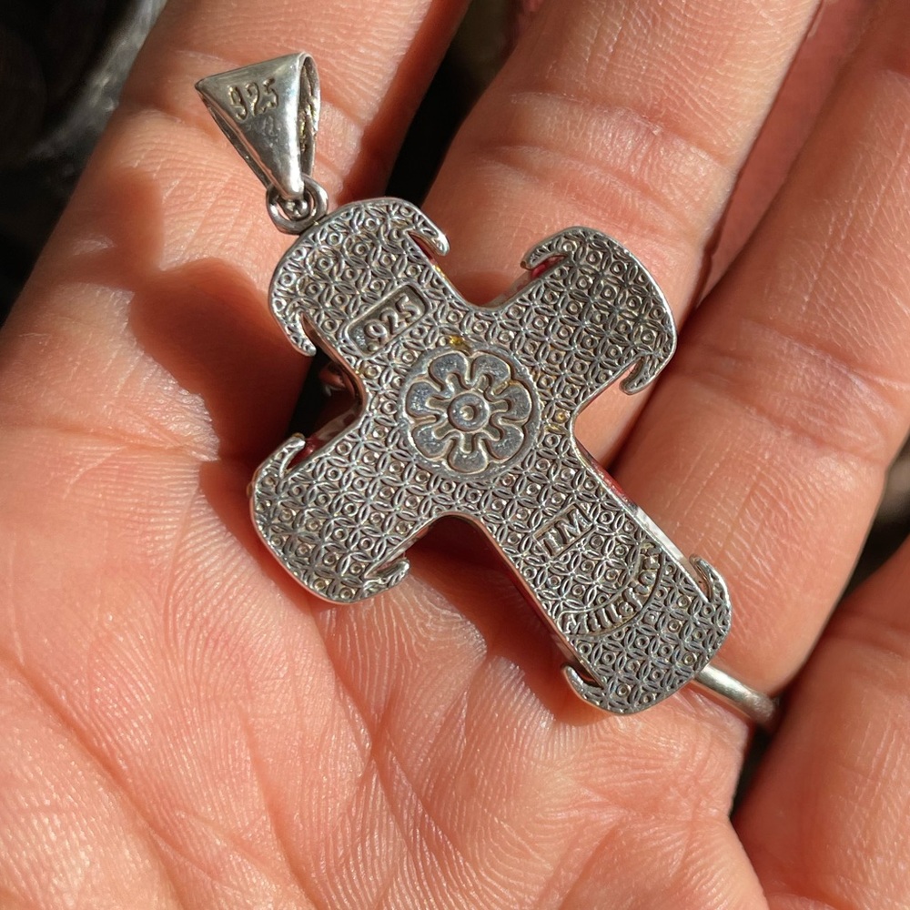 Handmade in Murano, Italy Millefiori glass cross 925 sterling silver pendant - Picture 14 of 16